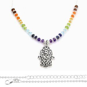 Multi-Gem Hamsa Sterling Silver Necklace